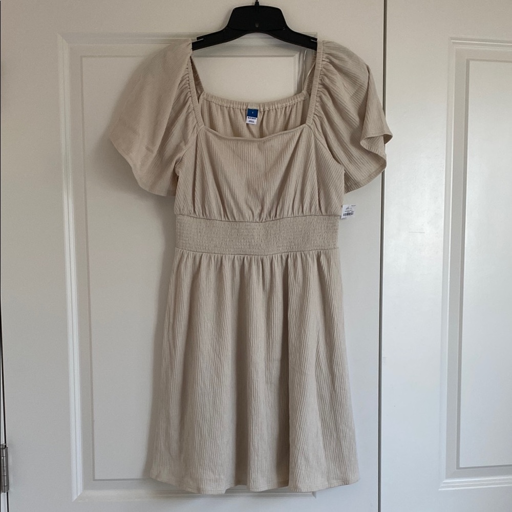 Cream Ruched Puff Sleeve Mini Sundress